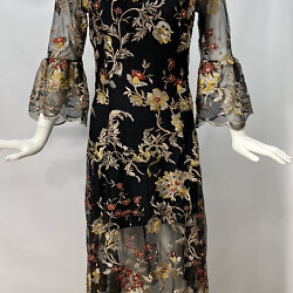 Reba Black Dress with Floral Embroidery